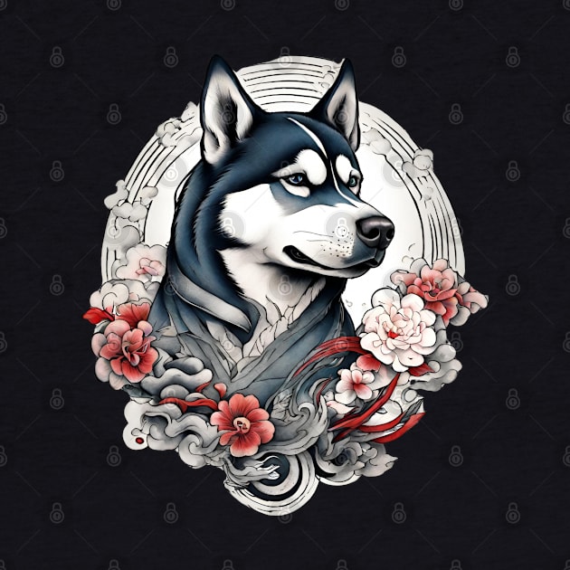 Old School Vintage Japanese Tattoo Art Husky by Tina